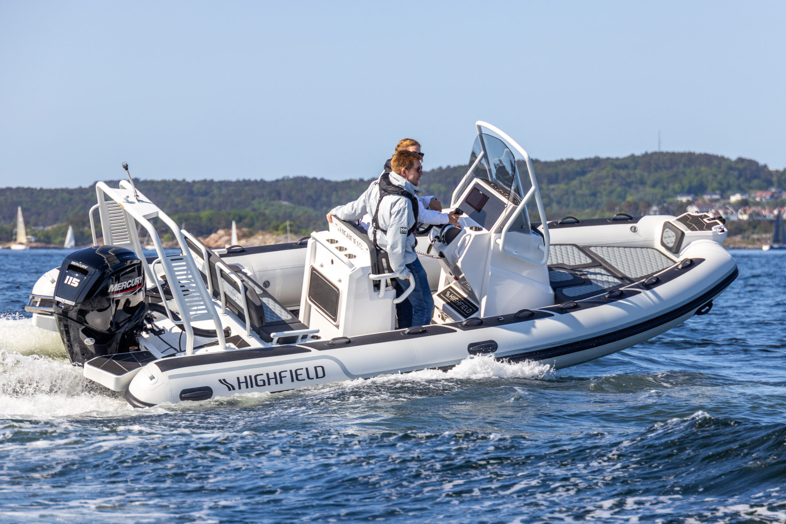 Highfield Sport 720 RIB inflatable boat running on the water available at McCotters Marina